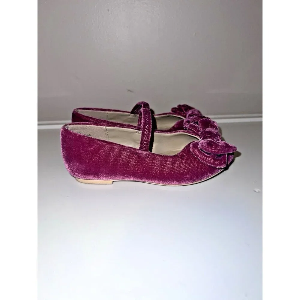 JANIE AND JACK Pink Velvet Bow Flat Ballerina Shoes Sz 8